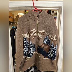 Old Navy Brown Zip-Up Sweater with Mountain Scene